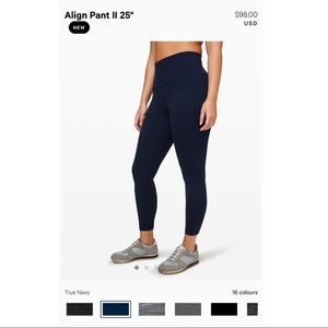 BNWT lululemon Navy Align II 25” Pant
